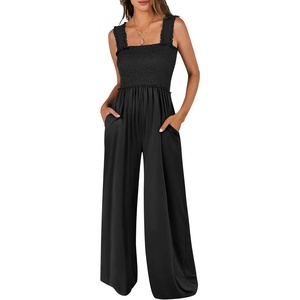image:imageANRABESS Jumpsuits for Women Casual Smocked Sleeveless Wide Leg Comfy Rompers With Pockets Summer Vacation amp Dressy WearBlack