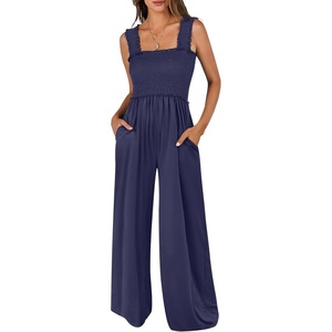 image:imageANRABESS Jumpsuits for Women Casual Smocked Sleeveless Wide Leg Comfy Rompers With Pockets Summer Vacation amp Dressy WearNavy Blue