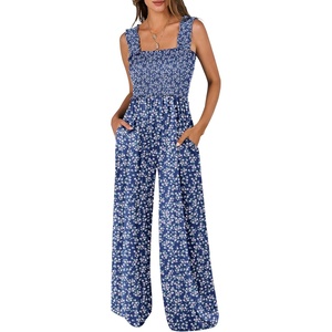 image:imageANRABESS Jumpsuits for Women Casual Smocked Sleeveless Wide Leg Comfy Rompers With Pockets Summer Vacation amp Dressy WearNavy Floral