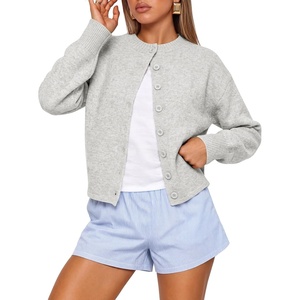 image:imageANRABESS Lightweight Cardigan Sweaters for Women Trendy  Soft Breathable Knit Subtle Cropped Long Sleeve Button Down Crewneck Relaxed Loose Fit Casual amp Work Wear Fall OutfitsLight Grey