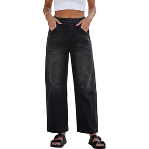 image:imageANRABESS Women Barrel Jeans Baggy High Waist Wide Leg Pants  Ankle Length Denim with PocketGoing Out Y2K StreetwearSummer Casual Daily Wear Relaxed Fit Boyfriend StyleFall WinterFaded Black