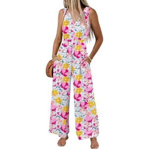 image:imageANRABESS Women Jumpsuits 2026 Casual Sleeveless V Neck Wide Leg Jumper Romper Beach Vacation Clothes Summer One Piece OutfitsMulticolour Floral