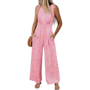 image:imageANRABESS Women Jumpsuits 2026 Casual Sleeveless V Neck Wide Leg Jumper Romper Beach Vacation Clothes Summer One Piece OutfitsPink White Floral