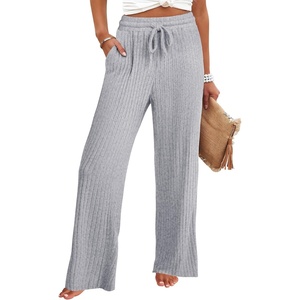 image:imageANRABESS Women Ribbed Knit Pajama Pants with Pockets  Soft Fuzzy Comfy Wide Leg Pants Lounge Drawstring Fall Loose Pj Bottoms TrousersGrey