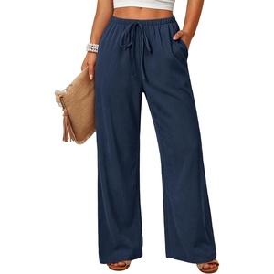 image:imageANRABESS Womens Baggy Wide Leg Palazzo Pants  Loose Fit Drawstring Elastic Waist Trousers with Pockets Casual Flowy Lounge Work Outfits 2026 Fall summer ClothesNavy Blue