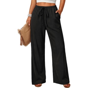 image:imageANRABESS Womens Baggy Wide Leg Palazzo Pants  Loose Fit Drawstring Elastic Waist Trousers with Pockets Casual Flowy Lounge Work Outfits 2026 Fall summer ClothesBlack
