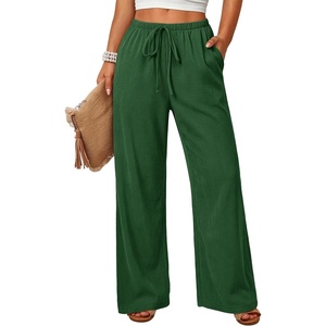 image:imageANRABESS Womens Baggy Wide Leg Palazzo Pants  Loose Fit Drawstring Elastic Waist Trousers with Pockets Casual Flowy Lounge Work Outfits 2026 Fall summer ClothesGreen