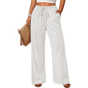 image:imageANRABESS Womens Baggy Wide Leg Palazzo Pants  Loose Fit Drawstring Elastic Waist Trousers with Pockets Casual Flowy Lounge Work Outfits 2026 Fall summer ClothesWhite