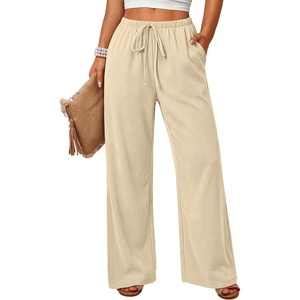 image:imageANRABESS Womens Baggy Wide Leg Palazzo Pants  Loose Fit Drawstring Elastic Waist Trousers with Pockets Casual Flowy Lounge Work Outfits 2026 Fall summer ClothesBeige