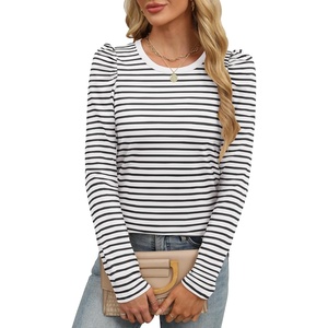 image:imageANRABESS Womens Puff Long Sleeve Shirts  Basic Crewneck Tops Comfy Soft Layering Tees Business Casual Work Office Outfits Fall Winter Transition ClothesStripe Black