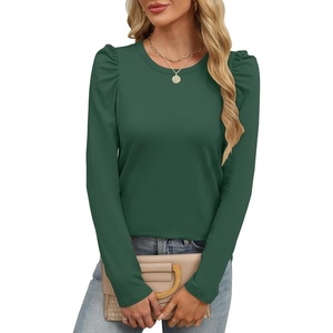 image:imageANRABESS Womens Puff Long Sleeve Shirts  Basic Crewneck Tops Comfy Soft Layering Tees Business Casual Work Office Outfits Fall Winter Transition ClothesDark Green