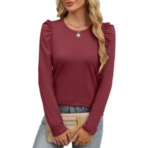 image:imageANRABESS Womens Puff Long Sleeve Shirts  Basic Crewneck Tops Comfy Soft Layering Tees Business Casual Work Office Outfits Fall Winter Transition ClothesBurgundy