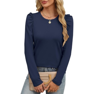 image:imageANRABESS Womens Puff Long Sleeve Shirts  Basic Crewneck Tops Comfy Soft Layering Tees Business Casual Work Office Outfits Fall Winter Transition ClothesNavy Blue