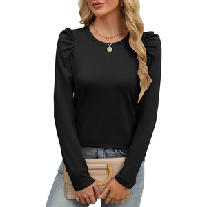 image:imageANRABESS Womens Puff Long Sleeve Shirts  Basic Crewneck Tops Comfy Soft Layering Tees Business Casual Work Office Outfits Fall Winter Transition ClothesBlack