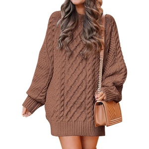 image:imageANRABESS Womens Sweater Dress Oversized Cable Knit Chunky Long Sleeve Short Dresses 2026 Fall Outfits Vacation Winter ClothesBrown