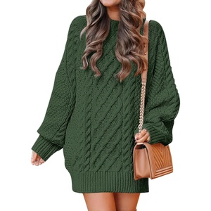image:imageANRABESS Womens Sweater Dress Oversized Cable Knit Chunky Long Sleeve Short Dresses 2026 Fall Outfits Vacation Winter ClothesDeep Green