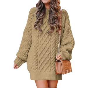 image:imageANRABESS Womens Sweater Dress Oversized Cable Knit Chunky Long Sleeve Short Dresses 2026 Fall Outfits Vacation Winter ClothesKhaki