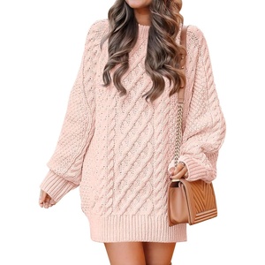 image:imageANRABESS Womens Sweater Dress Oversized Cable Knit Chunky Long Sleeve Short Dresses 2026 Fall Outfits Vacation Winter ClothesPink