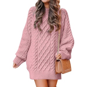 image:imageANRABESS Womens Sweater Dress Oversized Cable Knit Chunky Long Sleeve Short Dresses 2026 Fall Outfits Vacation Winter ClothesRed Pink