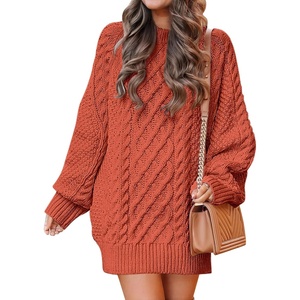 image:imageANRABESS Womens Sweater Dress Oversized Cable Knit Chunky Long Sleeve Short Dresses 2026 Fall Outfits Vacation Winter ClothesRust Orange