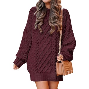 image:imageANRABESS Womens Sweater Dress Oversized Cable Knit Chunky Long Sleeve Short Dresses 2026 Fall Outfits Vacation Winter ClothesWine Red