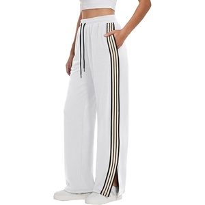 image:imageANRABESS Womens Sweatpants Wide Leg Striped Track Pants  Straight Leg High Elastic Drawstring Waist Sweat Pants amp PocketsSide Slit HemAthleisure SportyCasual LoungeFall WinterWhite