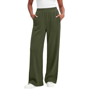 image:imageANRABESS Womens Waffle Knit Wide Leg Lounge Pants  Soft Fabric High Waist Elastic Loose Trousers with Pockets Casual Travel Work Loungewear Fall Winter Transition ClothesArmy Green