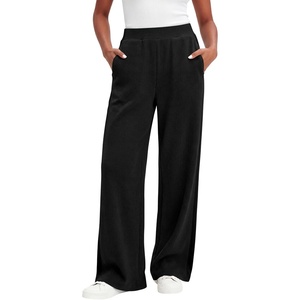 image:imageANRABESS Womens Waffle Knit Wide Leg Lounge Pants  Soft Fabric High Waist Elastic Loose Trousers with Pockets Casual Travel Work Loungewear Fall Winter Transition ClothesBlack