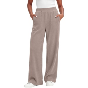 image:imageANRABESS Womens Waffle Knit Wide Leg Lounge Pants  Soft Fabric High Waist Elastic Loose Trousers with Pockets Casual Travel Work Loungewear Fall Winter Transition ClothesMocha