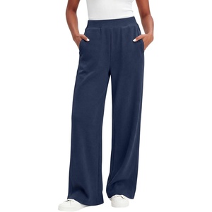 image:imageANRABESS Womens Waffle Knit Wide Leg Lounge Pants  Soft Fabric High Waist Elastic Loose Trousers with Pockets Casual Travel Work Loungewear Fall Winter Transition ClothesNavy Blue