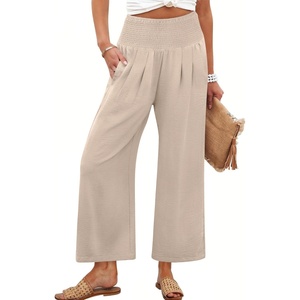 image:imageANRABESS Womens Wide Leg Palazzo Pants with Pockets  Lightweight Breathable High Waisted Pants Beach Vacation Flowy Lounge amp Casual Summer TrousersAlmond