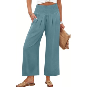 image:imageANRABESS Womens Wide Leg Palazzo Pants with Pockets  Lightweight Breathable High Waisted Pants Beach Vacation Flowy Lounge amp Casual Summer TrousersLake