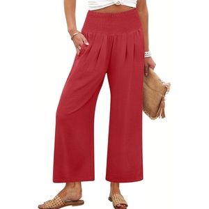 image:imageANRABESS Womens Wide Leg Palazzo Pants with Pockets  Lightweight Breathable High Waisted Pants Beach Vacation Flowy Lounge amp Casual Summer TrousersRed