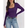 image:imageANRABESS Ribbed Square Neck Slim Long Sleeve Shirts for Women  Cozy Soft Stretchy Knit Basic Tops Business Casual Work Going Out Daily Wear Fall Winter Trendy Layering ClothesPurple