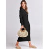 image:imageANRABESS Women Long Sleeve Button V Neck Oversized Casual Loose Fit Waffle Knit Fall Midi Sweater Dress 2026 Trendy OutfitsBlack