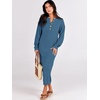 image:imageANRABESS Women Long Sleeve Button V Neck Oversized Casual Loose Fit Waffle Knit Fall Midi Sweater Dress 2026 Trendy OutfitsDusty Blue