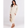image:imageANRABESS Women Long Sleeve Button V Neck Oversized Casual Loose Fit Waffle Knit Fall Midi Sweater Dress 2026 Trendy OutfitsLight Apricot