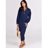 image:imageANRABESS Women Long Sleeve Button V Neck Oversized Casual Loose Fit Waffle Knit Fall Midi Sweater Dress 2026 Trendy OutfitsNavy Blue