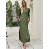 image:imageANRABESS Women Long Sleeve Dresses 2026 Fall Casual Crewneck Loose Fit Split Flowy WrinkleFree Travel Vacation Maxi DressArmy Green