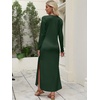 image:imageANRABESS Women Long Sleeve Dresses 2026 Fall Casual Crewneck Loose Fit Split Flowy WrinkleFree Travel Vacation Maxi DressDeep Green