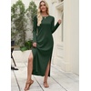 image:imageANRABESS Women Long Sleeve Dresses 2026 Fall Casual Crewneck Loose Fit Split Flowy WrinkleFree Travel Vacation Maxi DressDeep Green