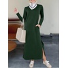 image:imageANRABESS Women Long Sleeve Dresses 2026 Fall Casual Crewneck Loose Fit Split Flowy WrinkleFree Travel Vacation Maxi DressDeep Green