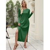 image:imageANRABESS Women Long Sleeve Dresses 2026 Fall Casual Crewneck Loose Fit Split Flowy WrinkleFree Travel Vacation Maxi DressForest Green