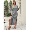 image:imageANRABESS Women Long Sleeve Dresses 2026 Fall Casual Crewneck Loose Fit Split Flowy WrinkleFree Travel Vacation Maxi DressGrey