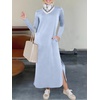 image:imageANRABESS Women Long Sleeve Dresses 2026 Fall Casual Crewneck Loose Fit Split Flowy WrinkleFree Travel Vacation Maxi DressLight Blue