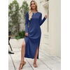 image:imageANRABESS Women Long Sleeve Dresses 2026 Fall Casual Crewneck Loose Fit Split Flowy WrinkleFree Travel Vacation Maxi DressNavy Blue
