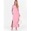 image:imageANRABESS Women Long Sleeve Dresses 2026 Fall Casual Crewneck Loose Fit Split Flowy WrinkleFree Travel Vacation Maxi DressPink