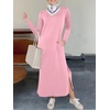 image:imageANRABESS Women Long Sleeve Dresses 2026 Fall Casual Crewneck Loose Fit Split Flowy WrinkleFree Travel Vacation Maxi DressPink