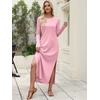image:imageANRABESS Women Long Sleeve Dresses 2026 Fall Casual Crewneck Loose Fit Split Flowy WrinkleFree Travel Vacation Maxi DressPink
