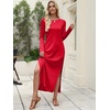 image:imageANRABESS Women Long Sleeve Dresses 2026 Fall Casual Crewneck Loose Fit Split Flowy WrinkleFree Travel Vacation Maxi DressRed